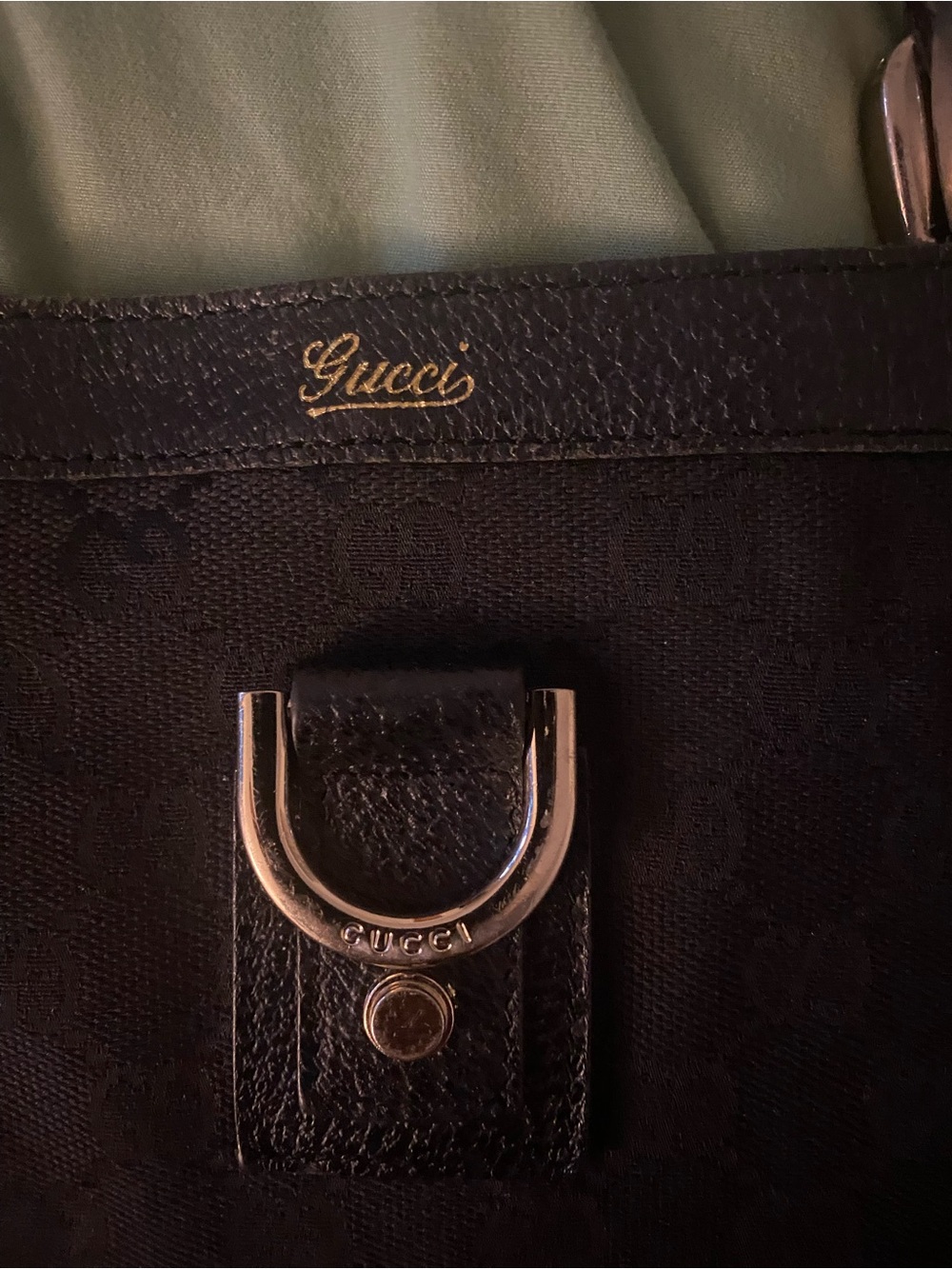 Gucci Black Canvas Tote with Gold Hardware and Logo
